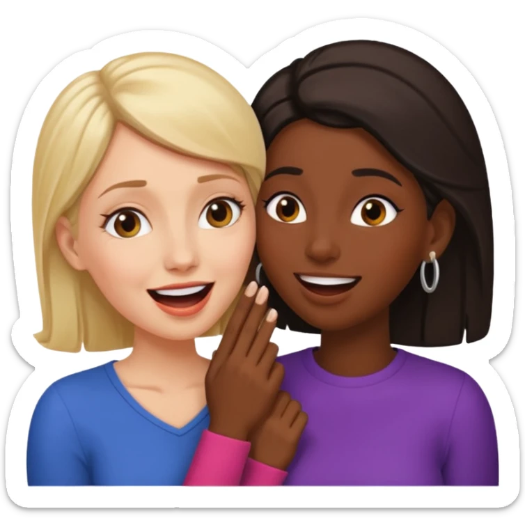 Devious cheerful white woman whispers in surprised embarrassed black woman's ear. sticker