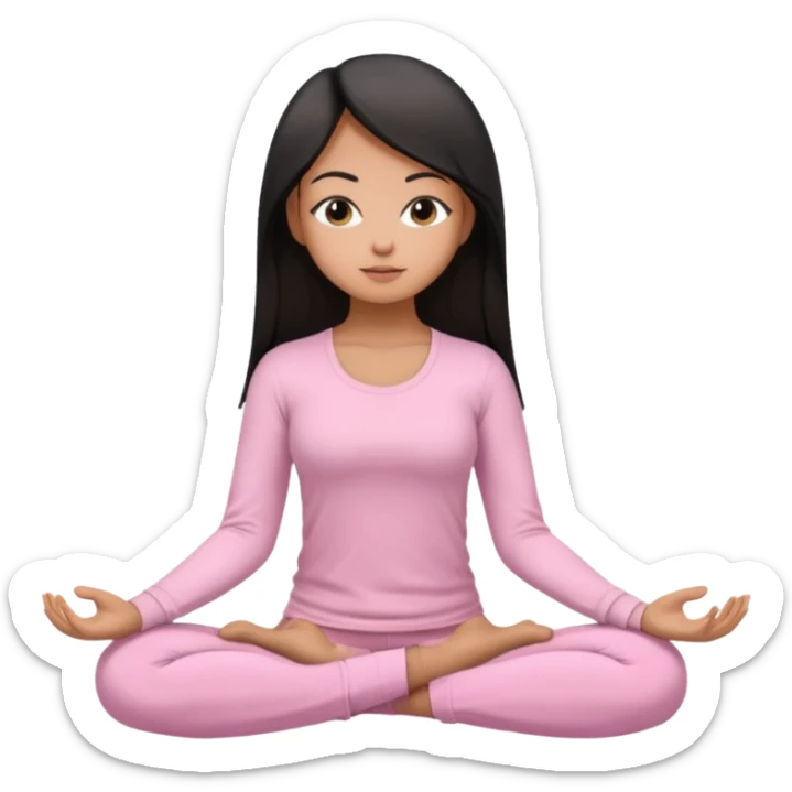 light brown girl with black hairwith straight hairin baby pink yoga pants and full sleeve shirt meditating sticker