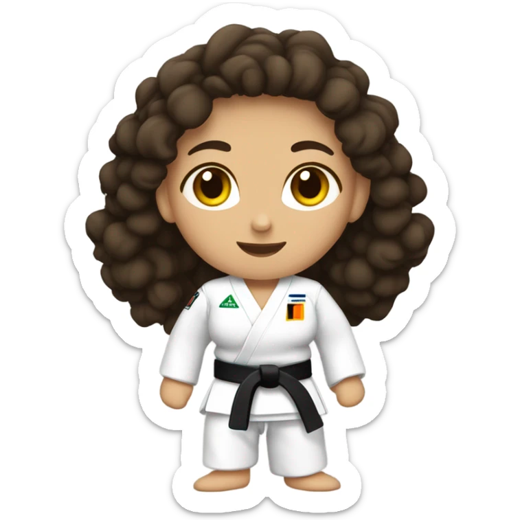 Curly dark brown hair, spanish woman judo black belt sticker