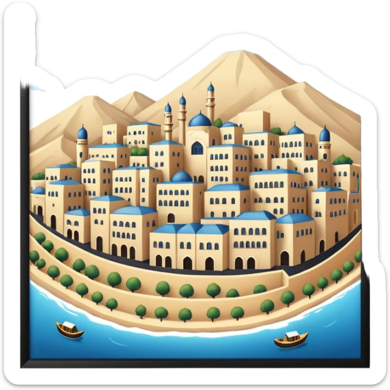 little city and many, small, ordinary, simple, home, Iranian-style, 1980  sticker