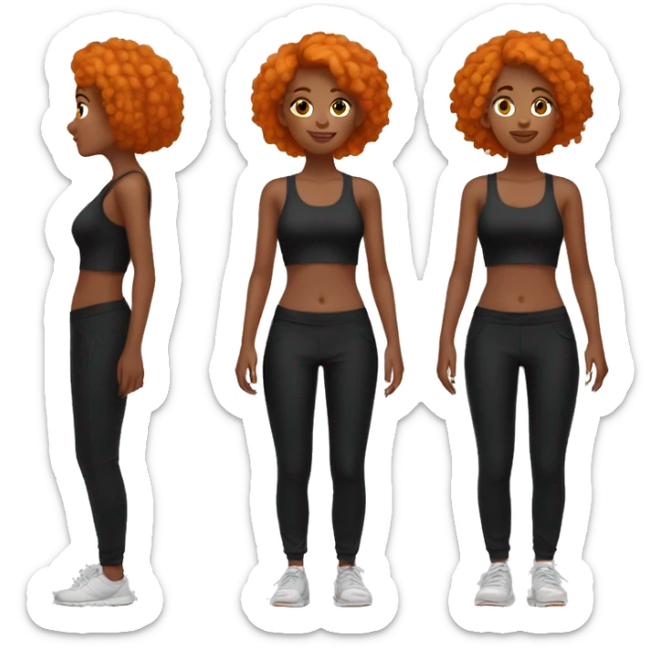 girl with orange hair wearing black oversized pants and backless sport top sticker