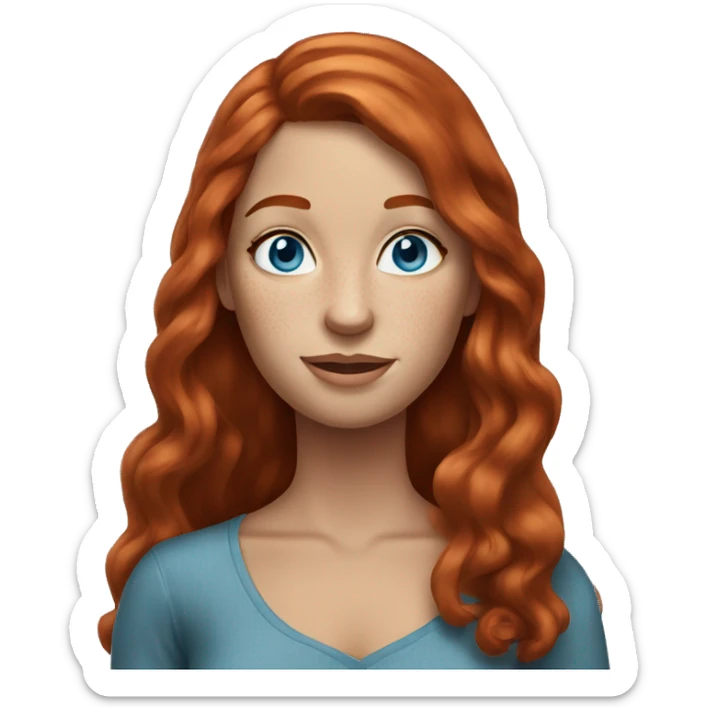 Redhead woman  with long hair blue eyes freckles sticker
