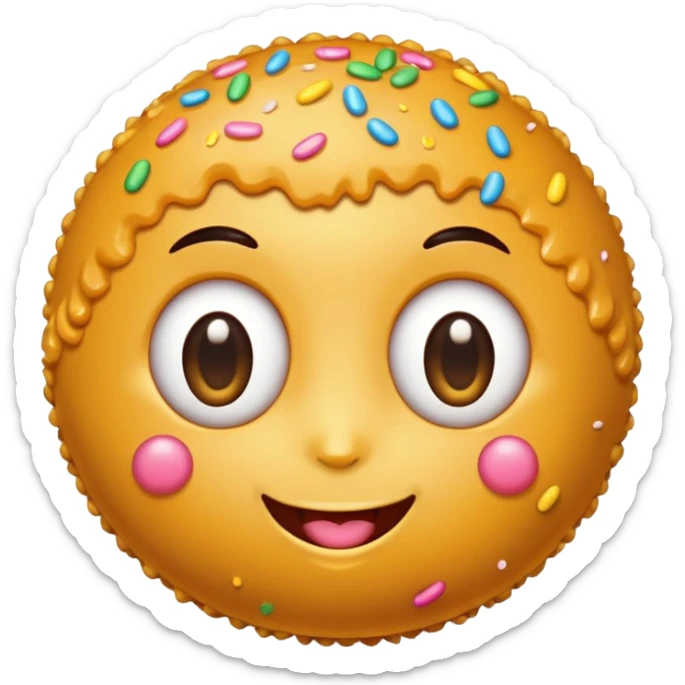 Laddu emoji with kawaii eyes and sprinkles and happy expression sticker