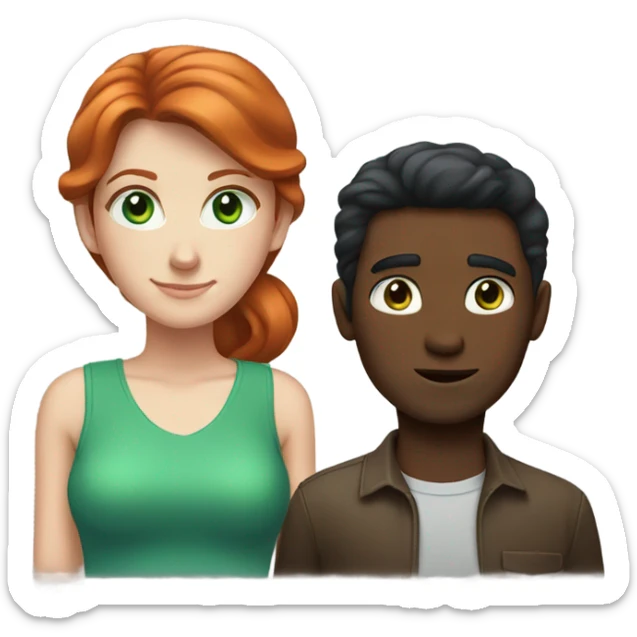 Red hair girl with green eyes girlfriend with dark brown hair man with blue eyes boyfriend sticker