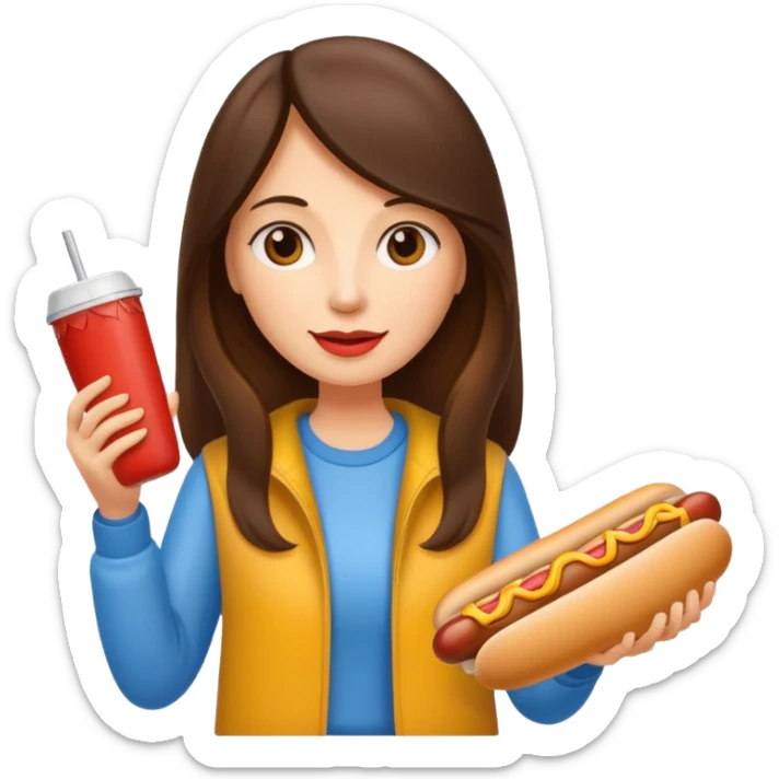 tourist brunette long hair woman holding hot dog sticker