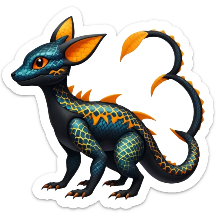 Colorful Exotic Black and Orange Salandit-Aurorus-Umbreon-Fakémon-hybrid-creature (full body)  sticker