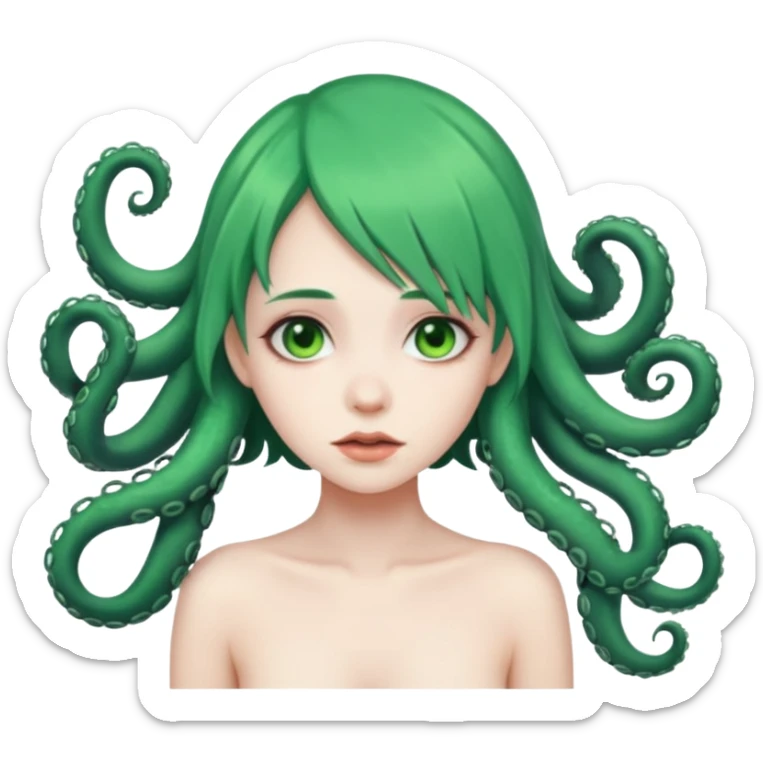 nude girl with green hair double penetrated from tentacles sticker