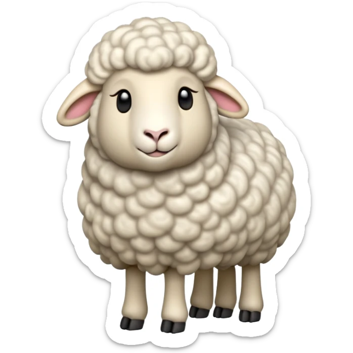 cinematic-[sheep]-realistic-full-body-standing-emoji,-tail-flicking-lazily,-head-tilted-dramatically,-curly-[white]-fur,-simplified-yet-realistic-focused-features,-highly-detailed,-glowing-with-an-almost-sarcastic-glow sticker