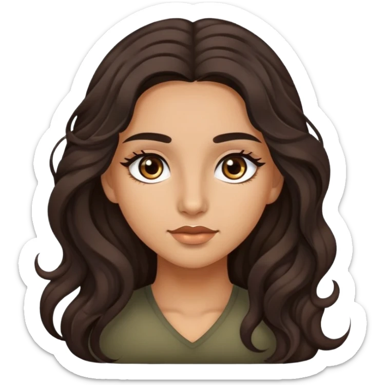 Girl with olive skin, brown eyes with long eyelashes and dark wavy long hair sticker