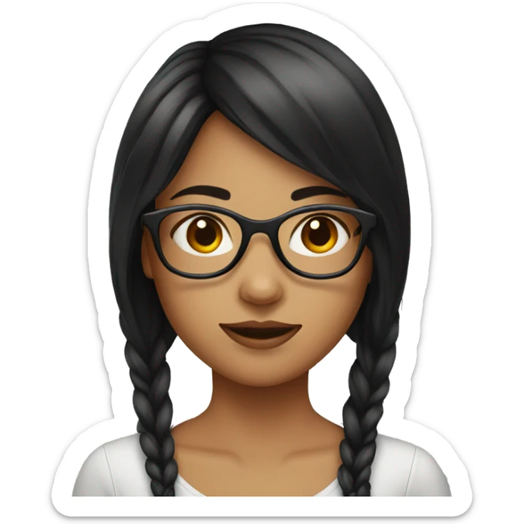 A girl with black and red hair and wearing a glasses  sticker