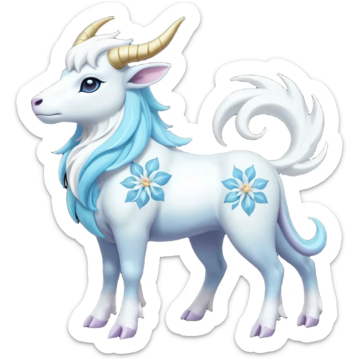 Shiny Glossy Pastel Light Divine Bovine Beautiful Floral Snowy Pretty Absol-Amaura-Suicune-Cobalion-fusion, full body sticker