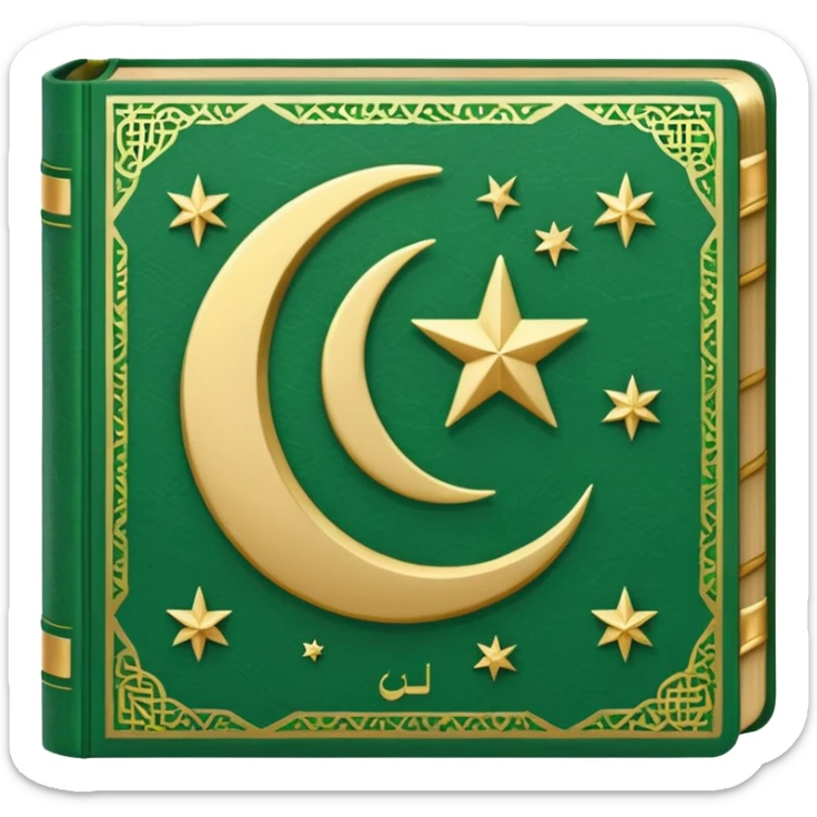 Closed Quran with the Islamic Symbol on it (moon and star) green from left to right sticker