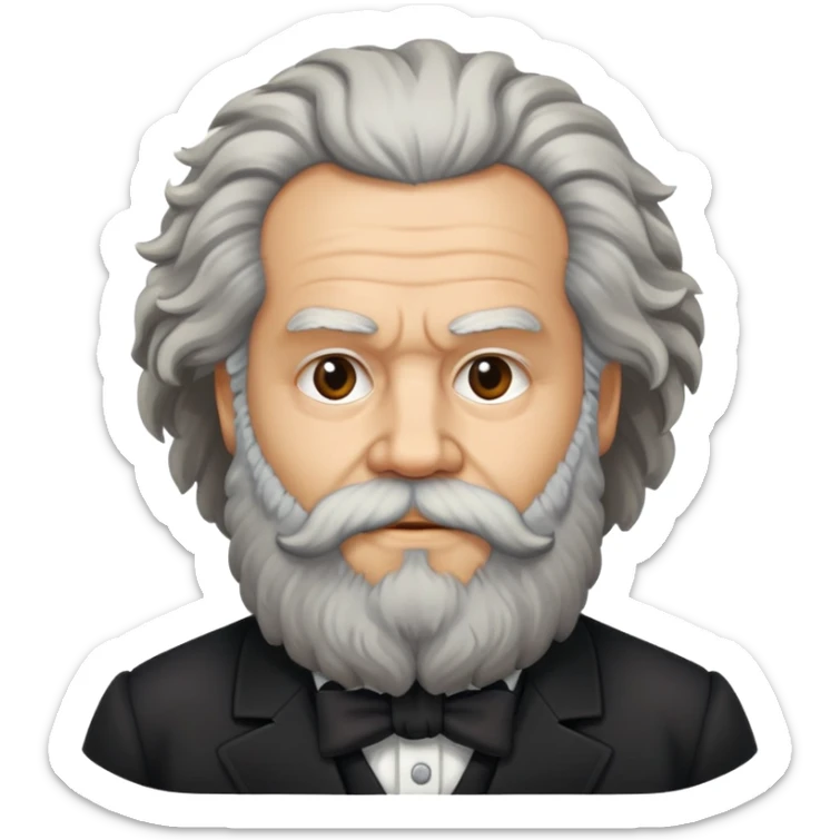 headshot of Karl Marx with full beard and wild hair, no glasses sticker
