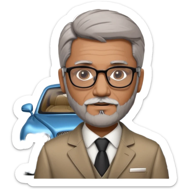 Abid abedi as Principalwith his Bentleyo ilder indian man with glasses and graying hear and beard sticker