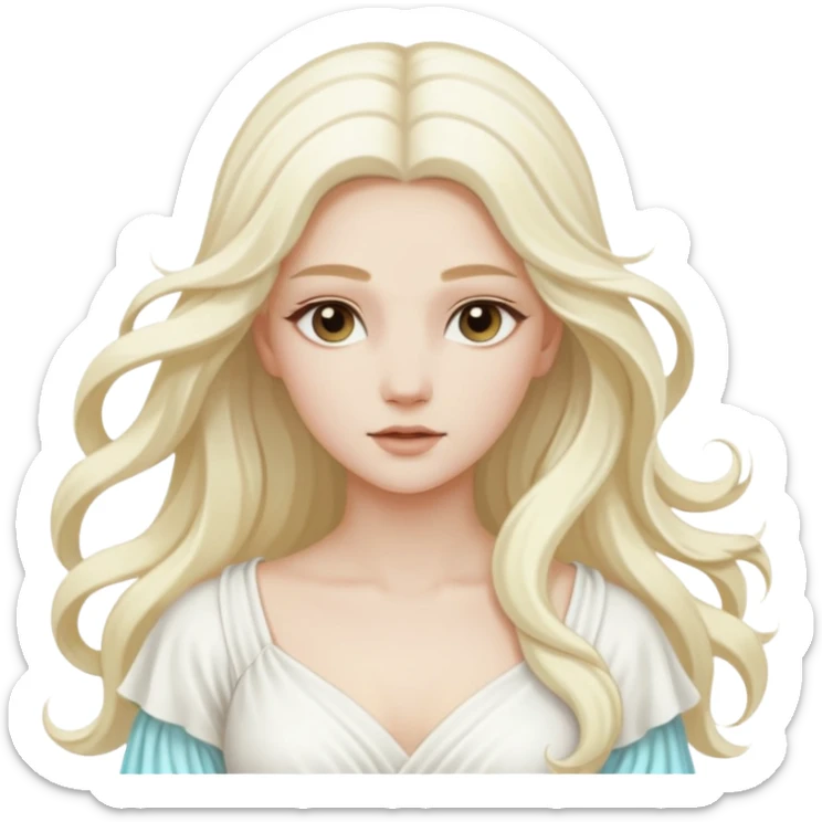 Aura, Breeze Goddess from Rome Mythology with long white blonde hair, white outfit sticker