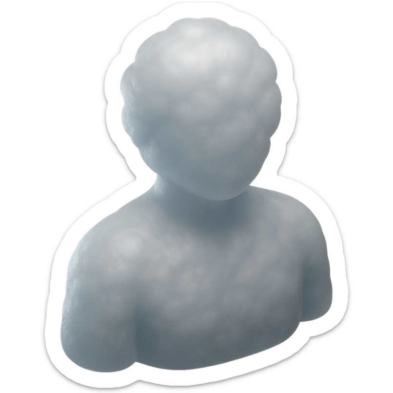 shoulder-up person made of white fluffy clouds with convex texture, matte glass style sticker