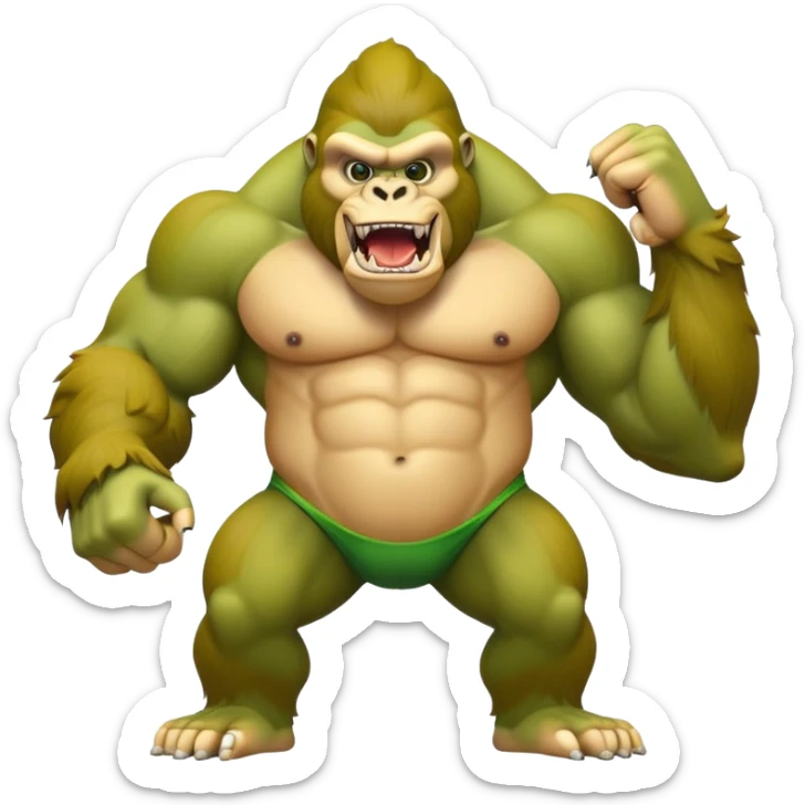 A yellow curved banana body with a muscular green gorilla head on top, showing teeth sticker