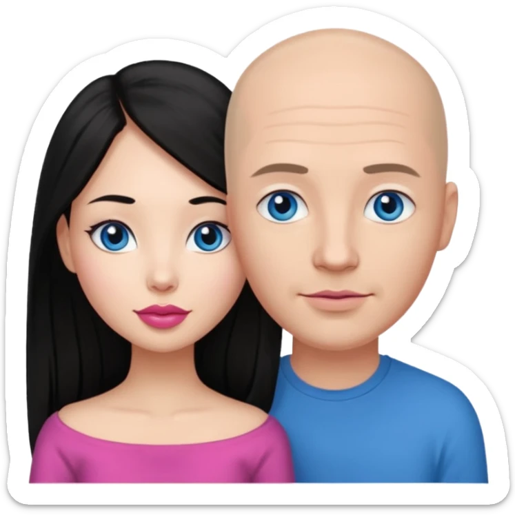 Bald white man blue eyes in love with Filipina woman with long hair and dark brown eyes and pink lips sticker