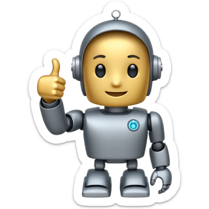 cute recruiter robot emoji, flat, giving a thumbs up, business casual sticker
