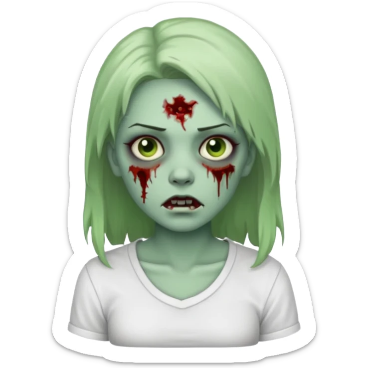 zombie girl with white shirt but similar to this with green skin sticker