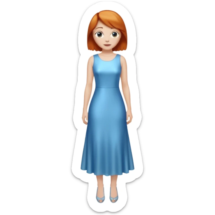 woman lshort ginger hair blue shiney long dress full body sticker