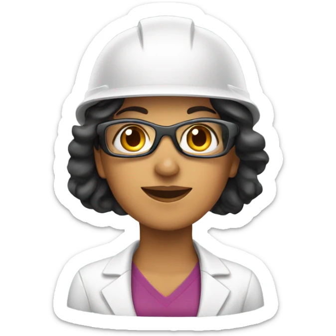 Latin woman wearing a safety helmet, safety glasses and earplugs sticker