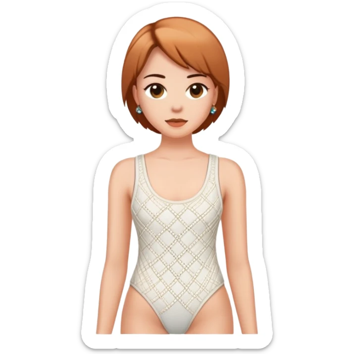 Women’s white weaved tank top body suit with brown beads going down only the front middle sticker