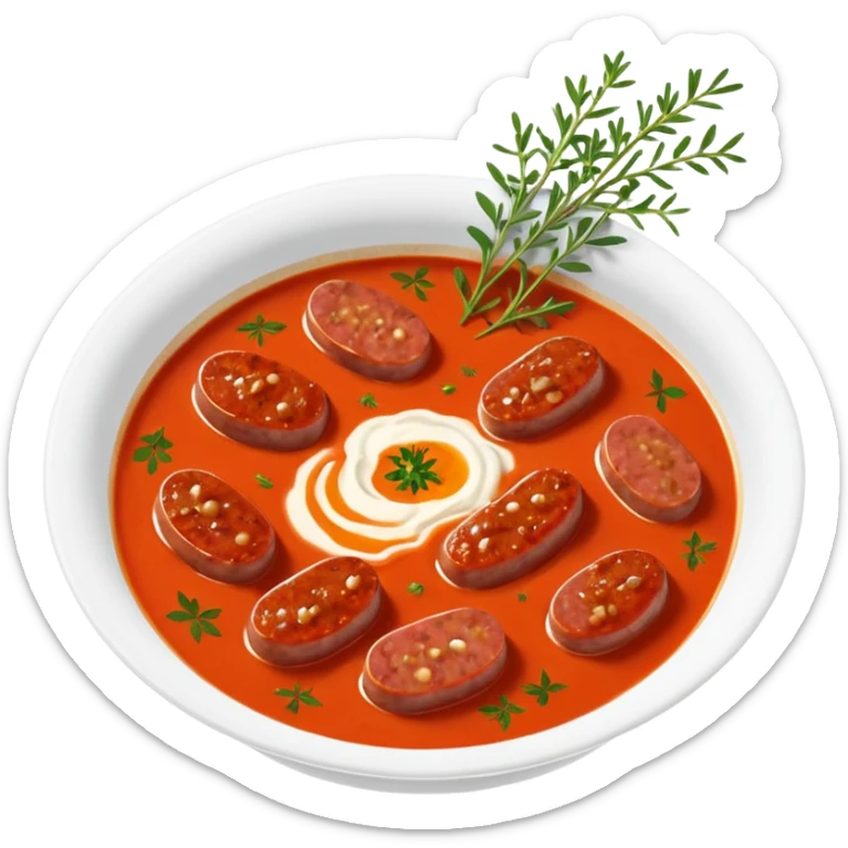 emoji of Rougail saucisse meal. Typical Reunion island meal. Sliced sausage in tomato soup with thym  sticker