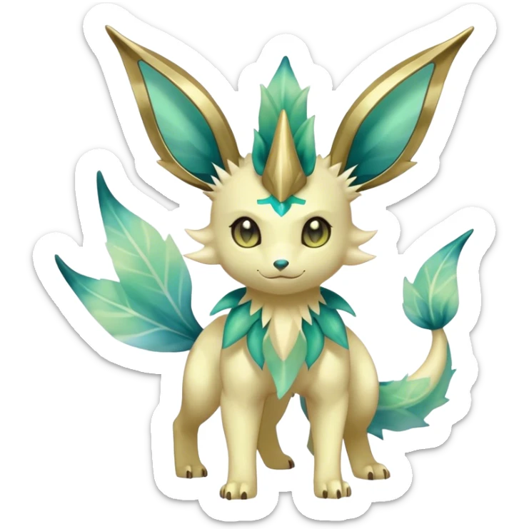 Shiny Cool Sparkly Cute Ethereal Leafeon-Vaporeon-Fakemon-hybrid-fusion- full body sticker
