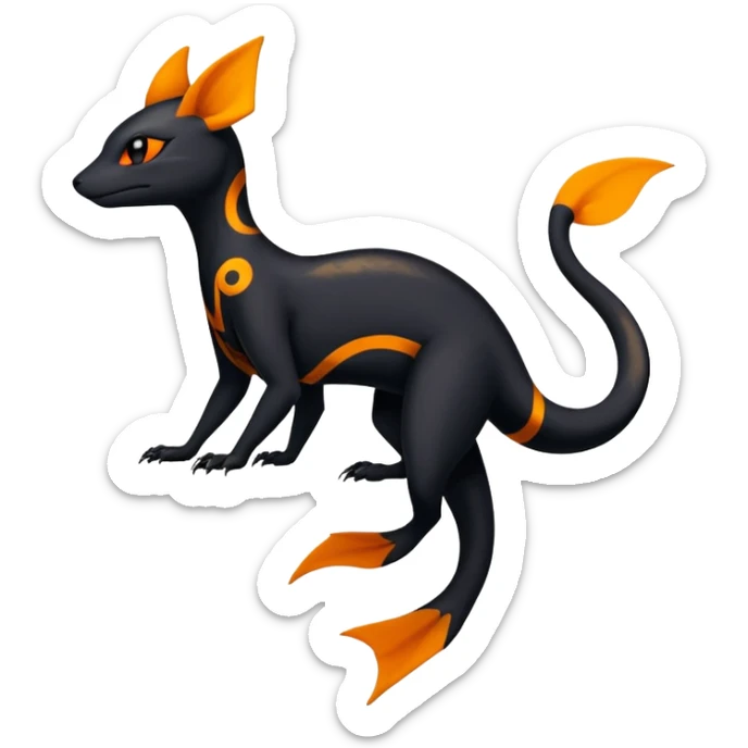 Colorful Exotic Black and Orange Salandit-Aurorus-Umbreon-Fakémon-hybrid-creature (full body)  sticker