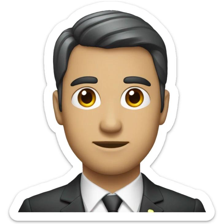 Persona trigueña con traje y ojos pardos, que el traje sea plomo y que combine con la corbata sticker