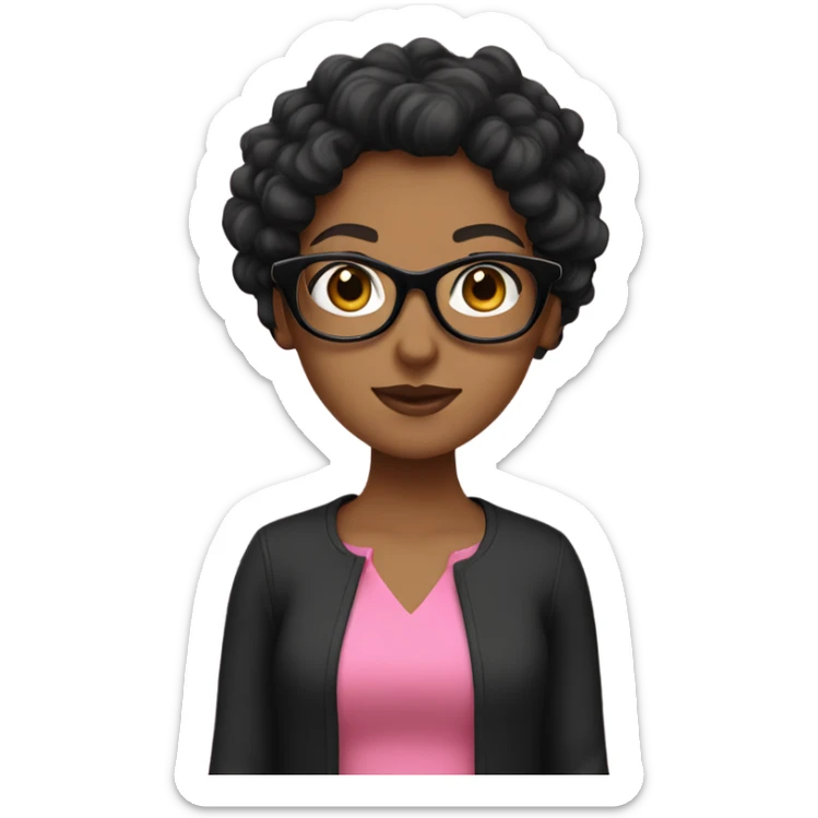 Girl wearing black glasses with curly black hair and wearing pink dress  sticker