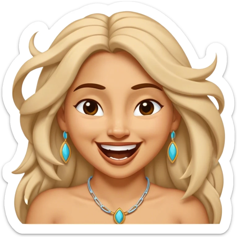 Cinematic Adorable Pocahontas Portrait Emoji, Laughing softly as Meeko tugs at her necklace, hair tousled in the wind, eyes full of warmth, a carefree spirit shining through, capturing the essence of beauty and playfulness! sticker
