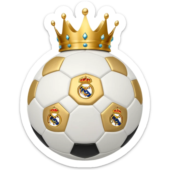 Real Madrid inspired classic white soccer ball with gold details and a small crown sticker