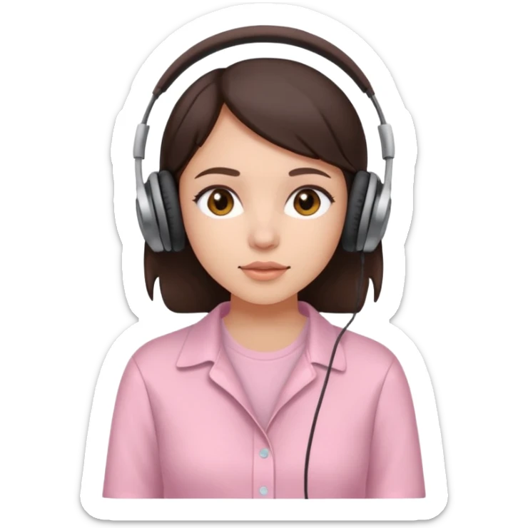 aesthetic brunette girl in light pink shirt with headphones on sticker