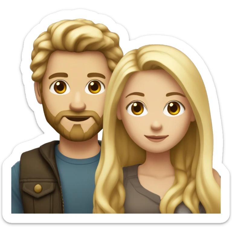 a couple, he has light skin, dark blonde hair and a beard, she has light skin and dyed blonde long hair with roots, both are stronger built sticker