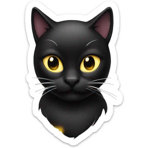 Shoutout emoji of a cat with a long black haircut, fancy cat, glow around it, emoji buzzkill sticker