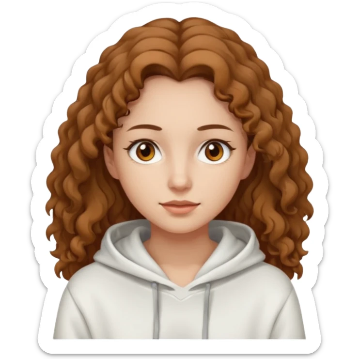 Una donna con una felpa semplice bianca,ha gli occhi marroni,i capelli marroni chiaro , c’è gli ha lunghi e ricci ma non troppo sticker