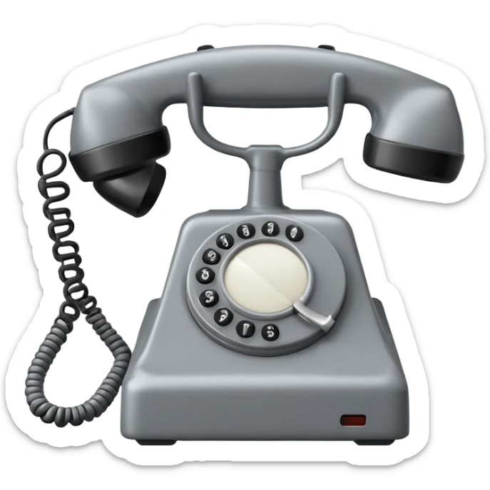 Minimalist emoji-style sticker of an old phone receiver with no signal waves, cracked and floating. Desaturated tones.
 sticker