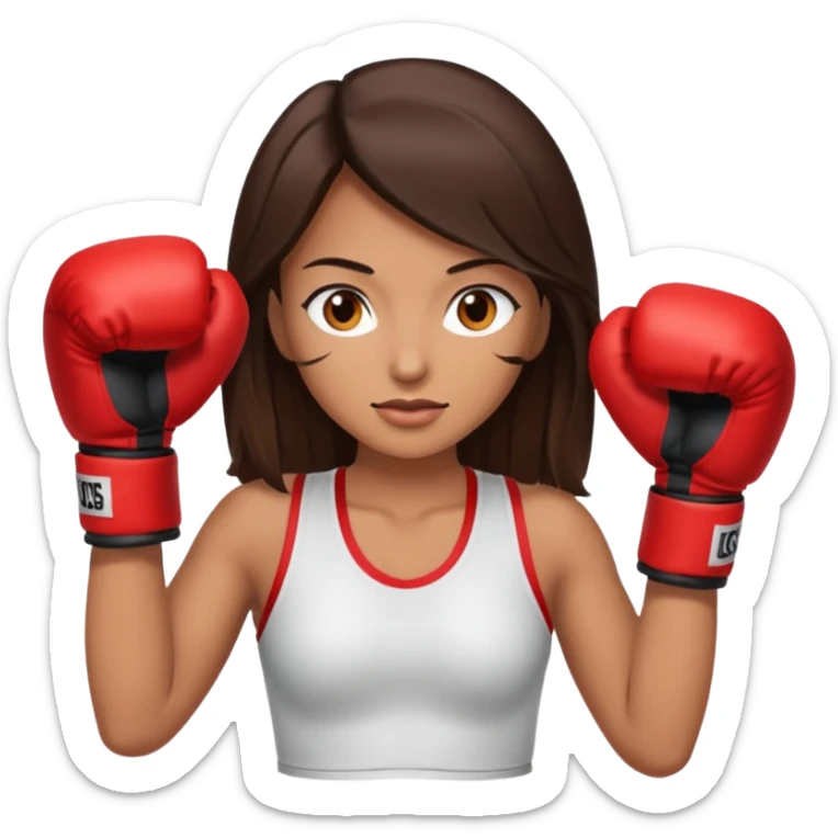 An woman with long dark brown hair light brown eyes in boxing gloves sticker