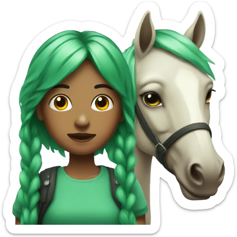 weird girl with green hair and horse next to her sticker