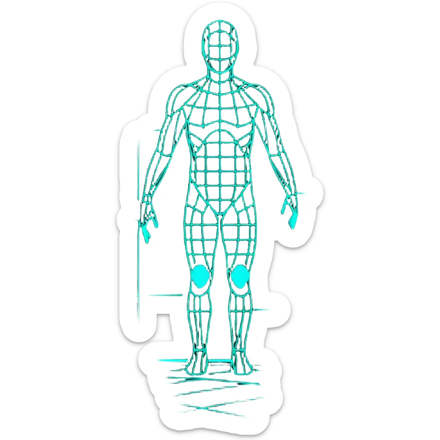 Human body silhouette with digital 3D scanning grid lines covering it, futuristic body scan sticker