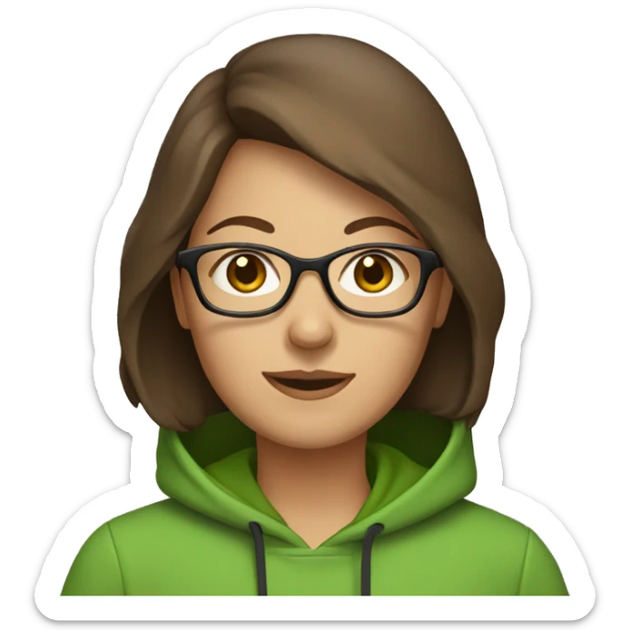 Mom with brown hair with glasses and green hoodie sticker