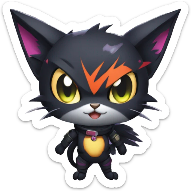 Edgy Shy Anthro boyish cool pretty dark black Noibat-Litten-Pokémon-cat-fursona punk techwear sticker