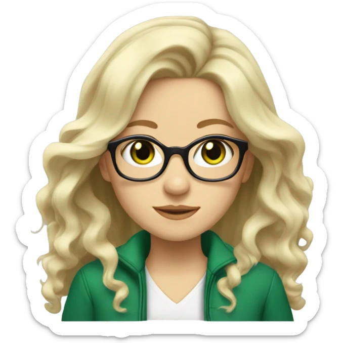 White blonde girl with glasses wavy medium long hair and green eyes sticker
