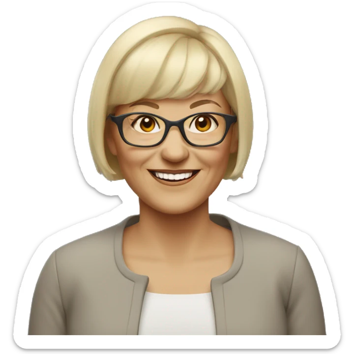 smiling older woman with short blonde hair with bangs and glasses sticker