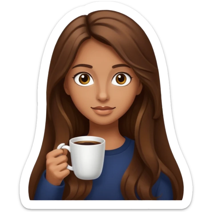 big dark eyes and tanned skin brown hair glamorous long hair with coffee  sticker