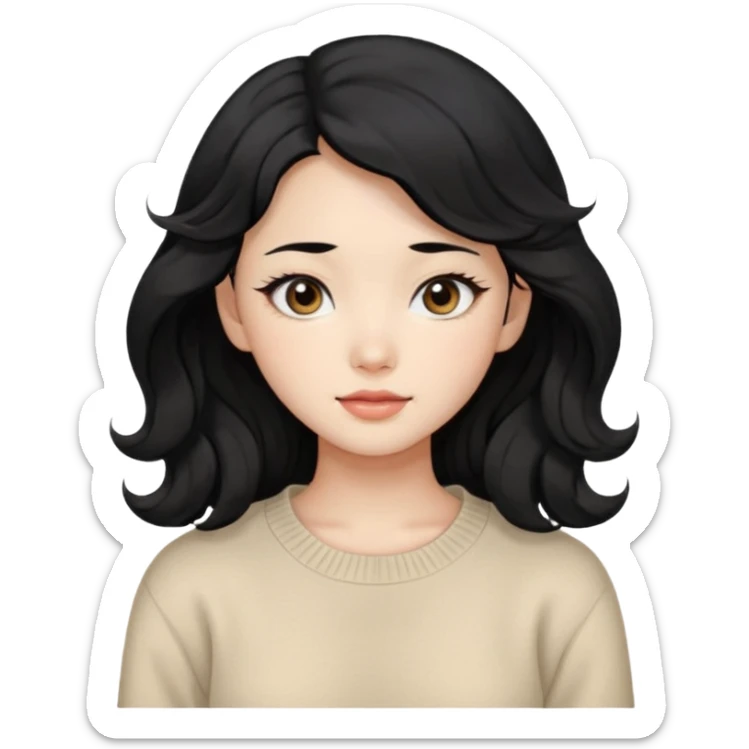 Beautiful girl,Black hair, wavy long hair,Black eyes,Chinese, beige sweater  sticker