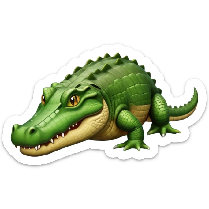 cinematic-crocodile-realistic-full-body-on all fours-emoji,-massive-scaled-body-partially-submerged-in-shallow-water,-head-tilted-dramatically,-rough-green-and-brown-hide-textured-with-deep-ridges,-simplified-yet-realistic-focused-features, head held high sticker