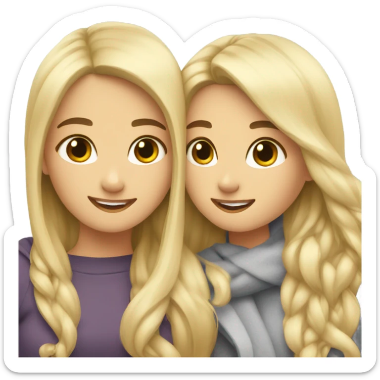 Best friends blonde girl and brunette girl hugs sticker